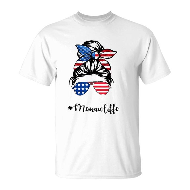 Memaw Life Messy Bun American Flag 4Th Of July T-Shirt