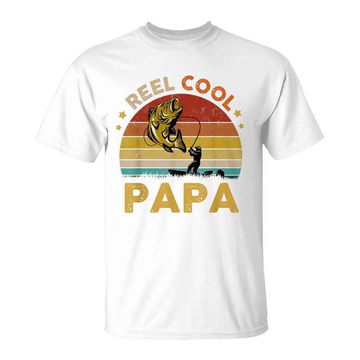 Mens Reel Cool Papa Fisherman Dad Papa Fathers Day Fishing  T-Shirt