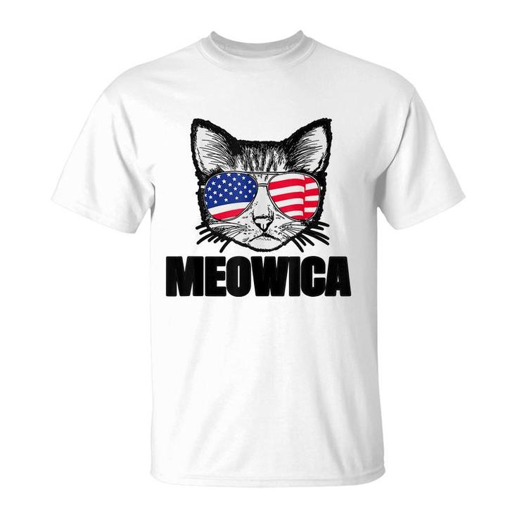 Meowica Patriotic Cat 4Th Of July  American Flag Graphics  T-Shirt