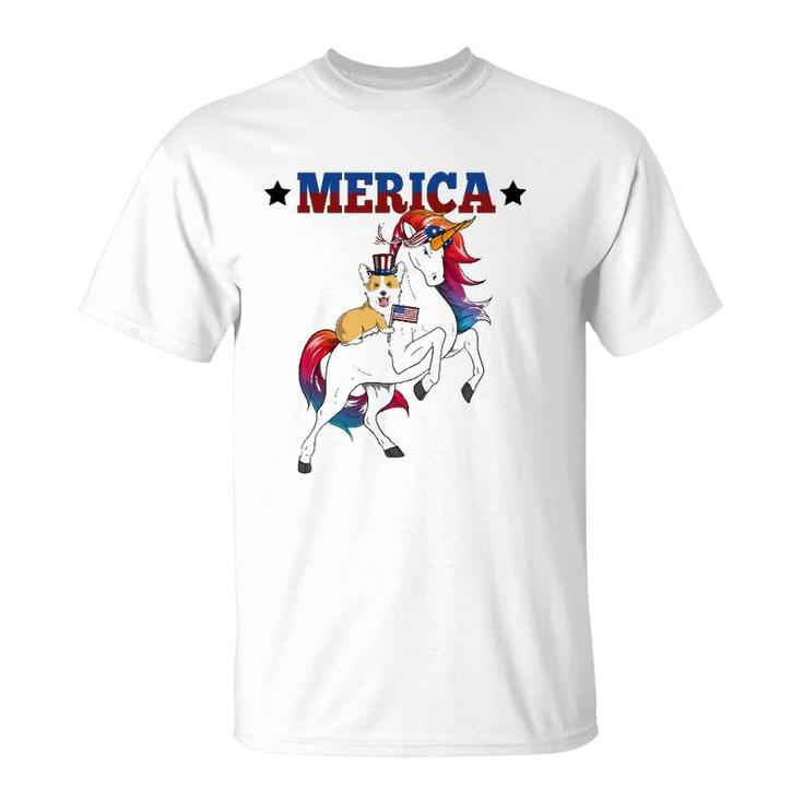 Merica Corgi Dog Unicorn Usa American Flag 4Th Of July Gift T-Shirt
