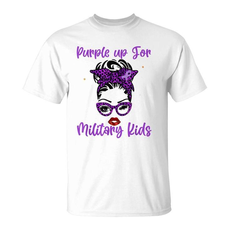 Messy Bun Purple Up Day For Military Kids Child Purple Up  T-Shirt