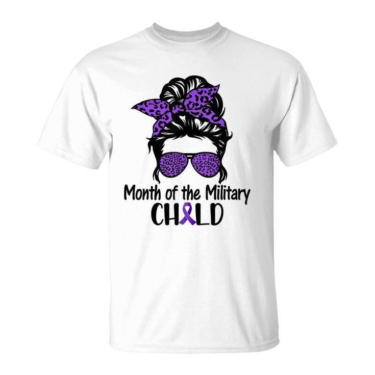 Month Of The Military Kids Child Messybun Leopard Sunglasses  T-Shirt