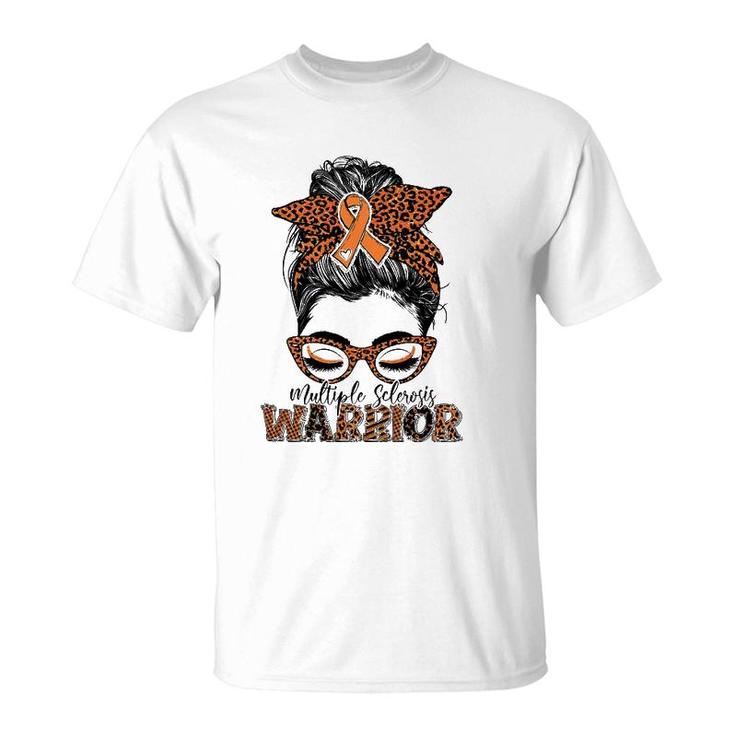 Multiple Sclerosis Ms Warrior Messy Bun Leopard T-Shirt