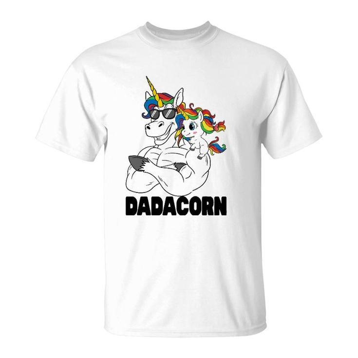 Muscle Unicorn Dad Baby Daughter Shoulder Sitting Dadacorn T-Shirt