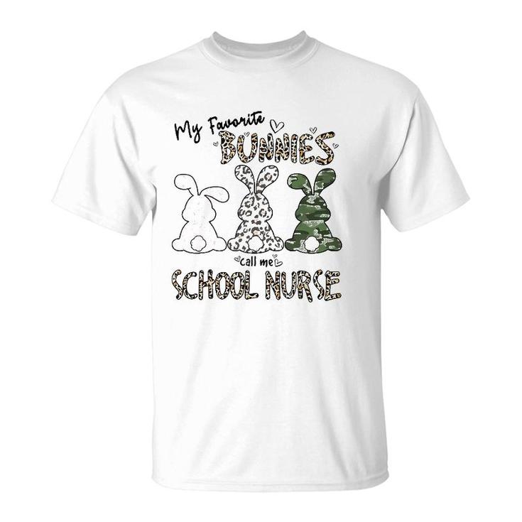 My Favorite Bunnies Call Me School Nurse Leopard Easter Day T-Shirt
