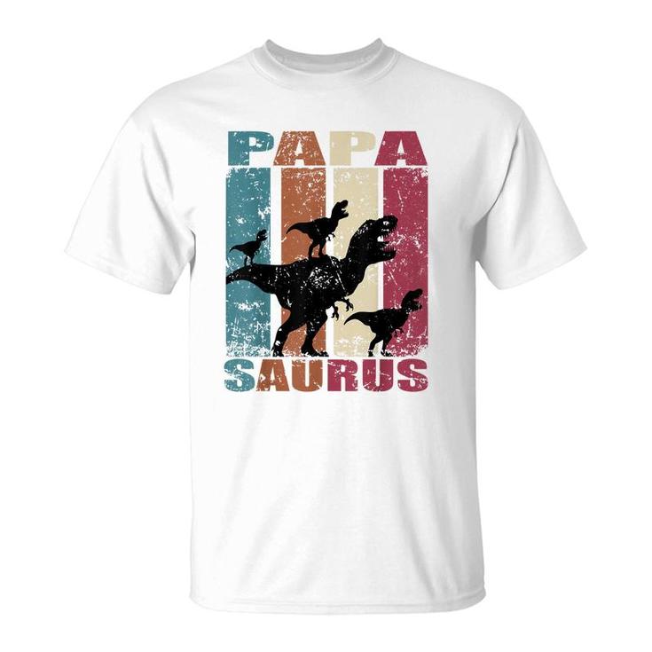 Papa Saurus Dinosaur Dino Triplet Dinos Family Papasaurus  T-Shirt