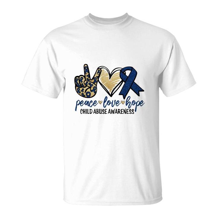 Peace Love Hope Child Abuse Awareness Glitter New T-Shirt