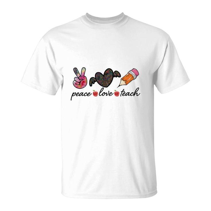 Peace Love Teach Heart Wings Great Graphic T-Shirt