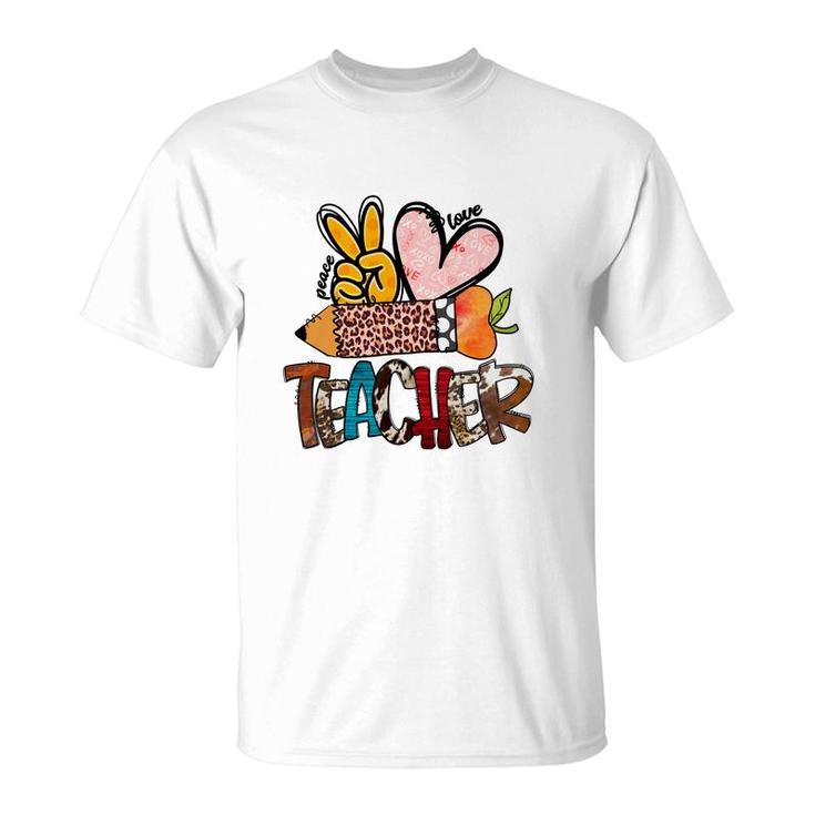 Peace Love Teacher Leopard Funny Gift Ideas T-Shirt