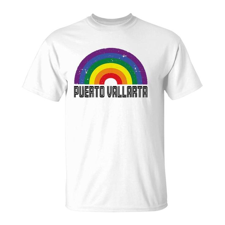 Puerto Vallarta Mexico Lgbtq Distressed Gay Rainbow T-Shirt