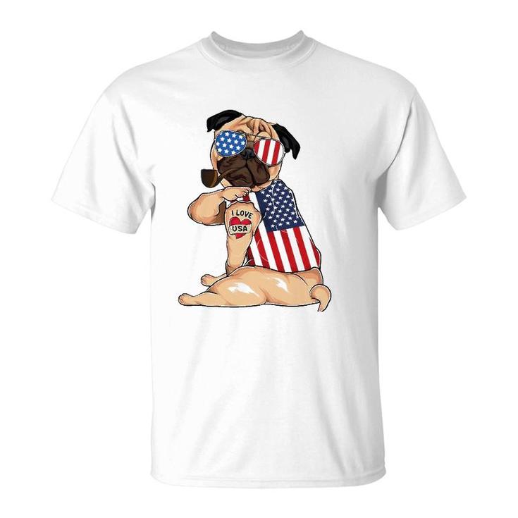 Pug Dog Merica 4Th Of July Usa American Flag Men Women T-Shirt