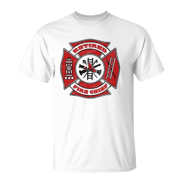 Retired Fire Chief Retirement Gift Red Maltese Cross T-Shirt