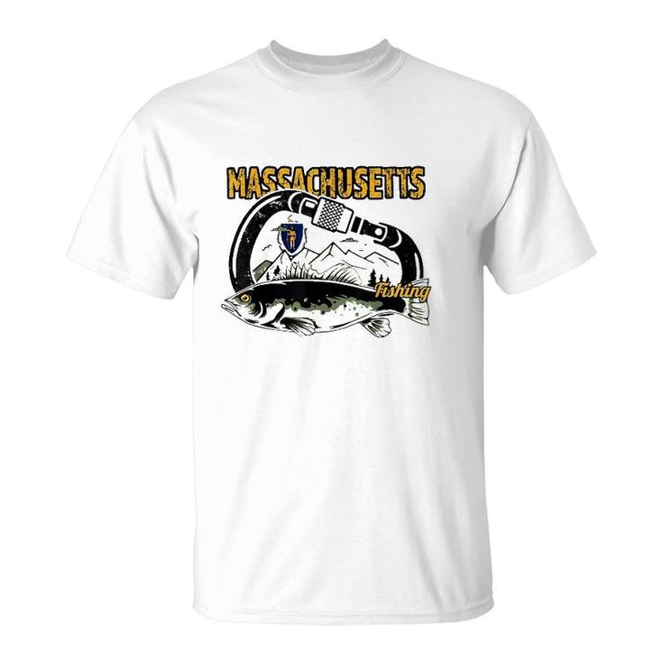 Retro Carabiner Massachusetts Fishing T-Shirt