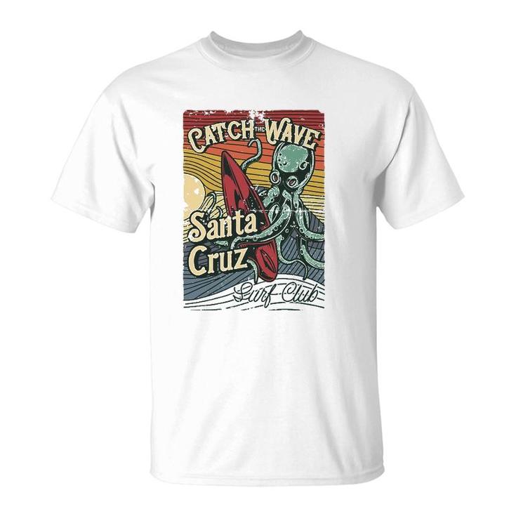 Retro Vintage Surf Octopus Surfboard California Santa Cruz T-Shirt
