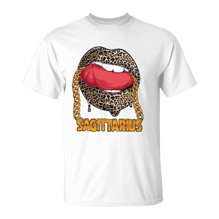 Sagittarius Girl Juicy Lips Leopard Print Astrology Zodiac T-Shirt