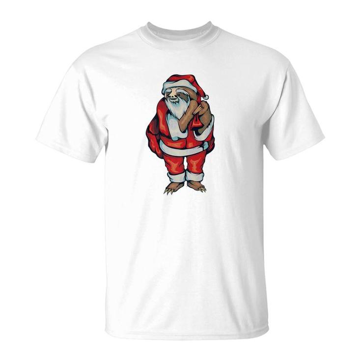Santa Sloth Christmas  Two Toed Mammal Holiday Gift T-Shirt