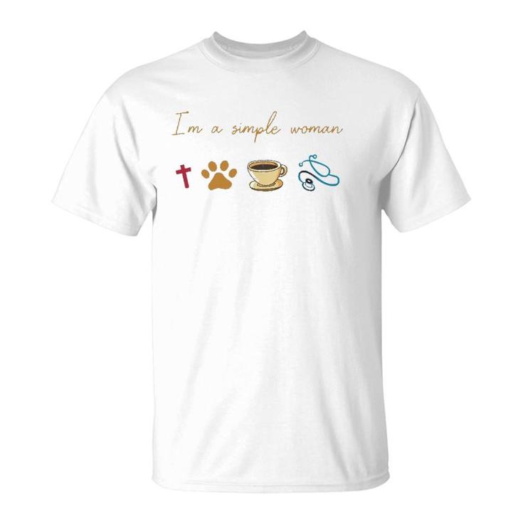 Simple Woman Jesus Dog Coffee Stethoscope Nurse T-Shirt
