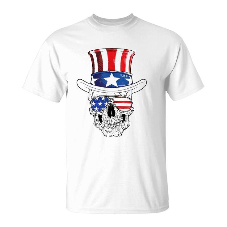 Skull 4Th Of July Uncle Sam Men Usa American Flag Sunglasses  T-Shirt