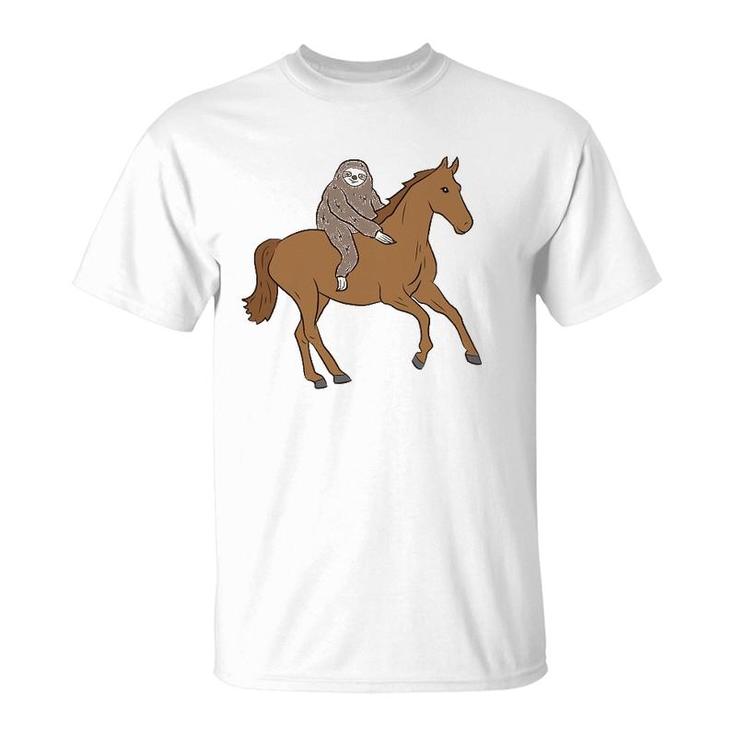 Sloth On Horse Funny Sloth Rides Horse Sloths Lover T-Shirt
