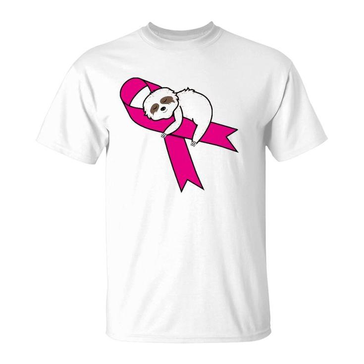 Sloth Pink Ribbon Warrior Cute Breast Cancer Awareness Gifts T-Shirt