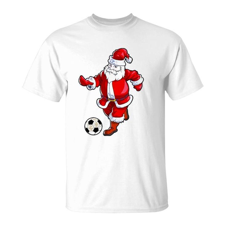 Soccer Christmas  Men Kids Boys Soccer Santa Claus T-Shirt
