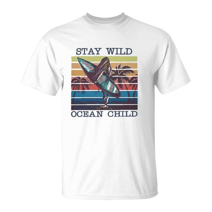 Stay Wild Ocean Child Surfing Ocean Racerback T-Shirt
