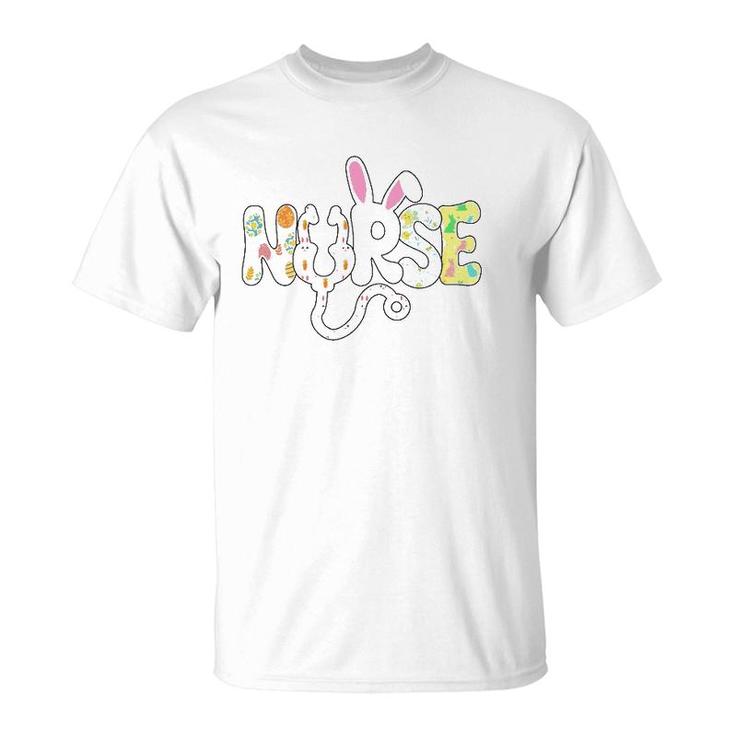 Stethoscope Scrub Nurse Life Easter Day Cute Bunny With Eggs T-Shirt