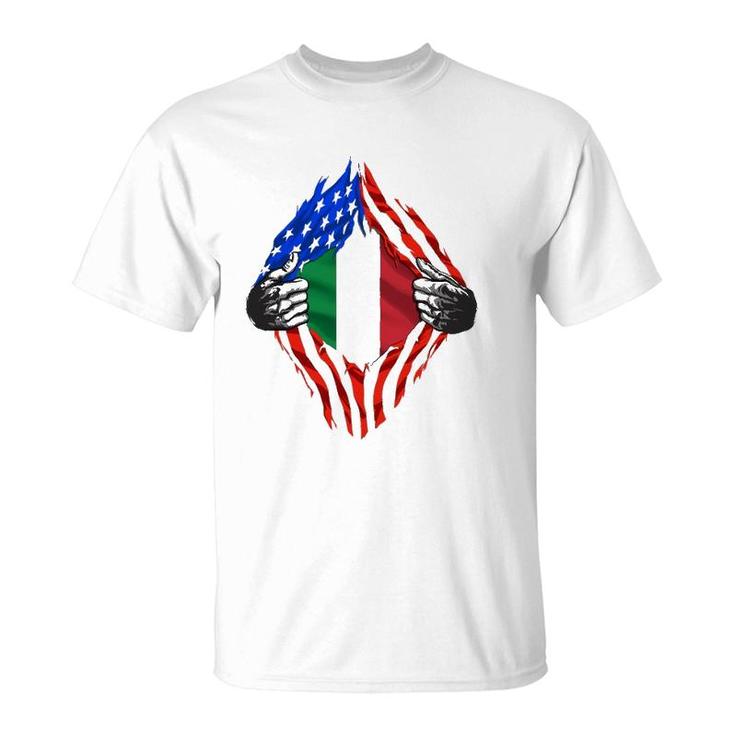 Super Italian Heritage Proud Italy Roots Usa Flag  T-Shirt