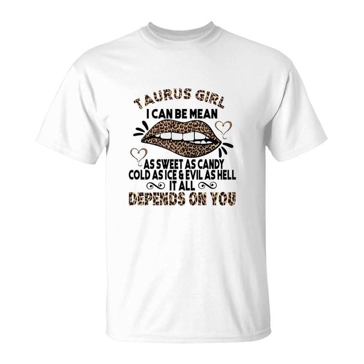 Sweet As Candy Cold As Ice Taurus Girl Leopard Design T-Shirt