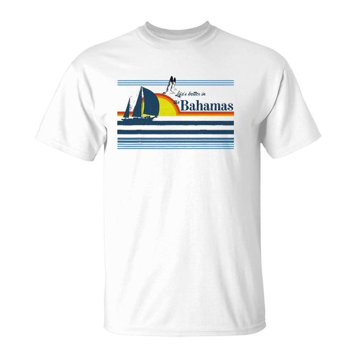 The Bahamas Beach Retro 70S 80S 90S Sailing Boat Sunset Surf T-Shirt