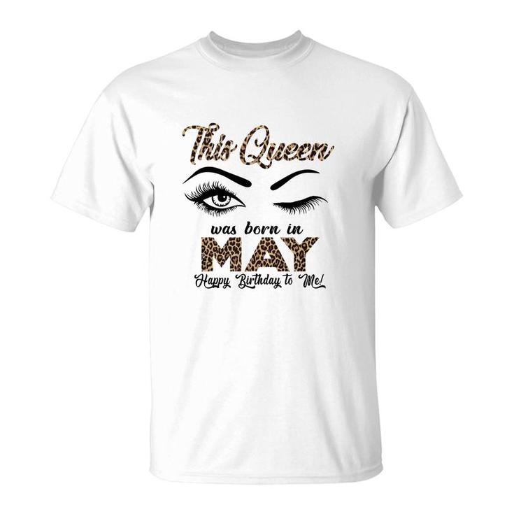 This Queen Was Born In May Leopard Letters Design T-Shirt
