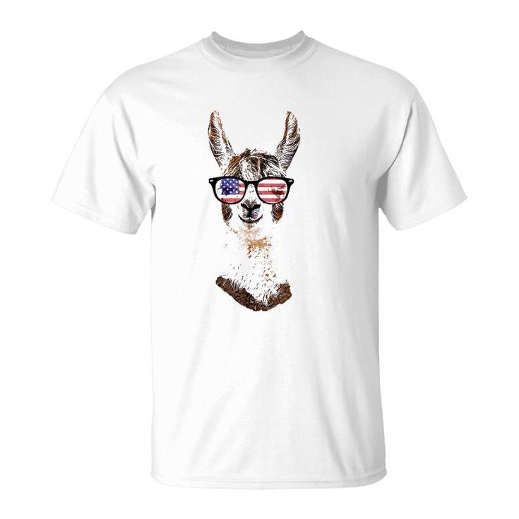 Usa America Llama Patriotic July 4 Sunglasses Funny T-Shirt