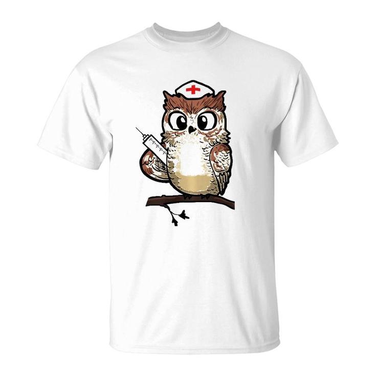 Women Funny Owl Nursing Gift Proud Night Shift Nurse T-Shirt