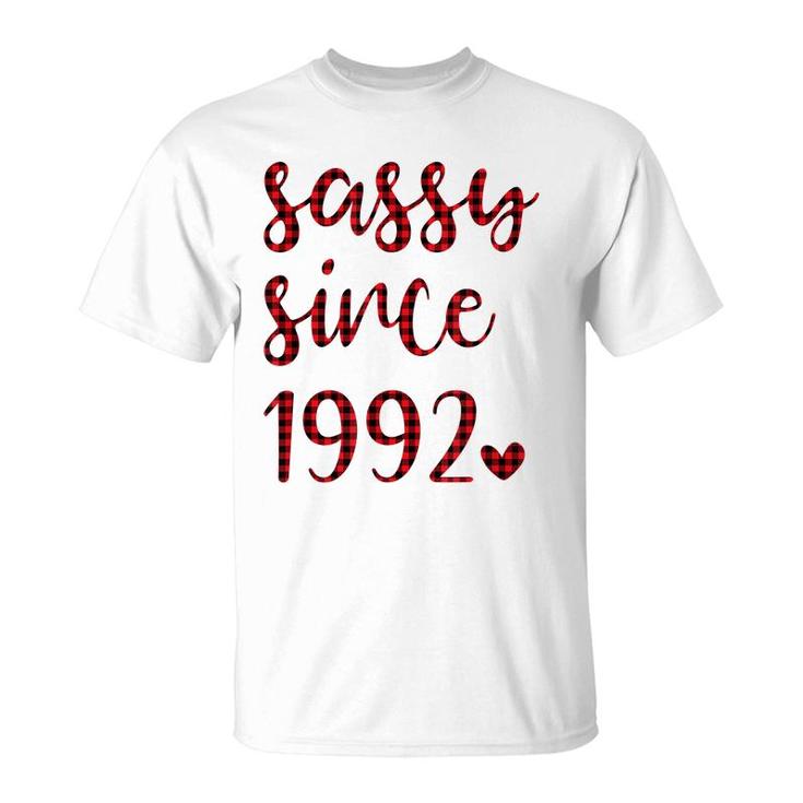 Women Vintage Sassy Since 1992 Buffalo Plaid Birthday Party  T-Shirt