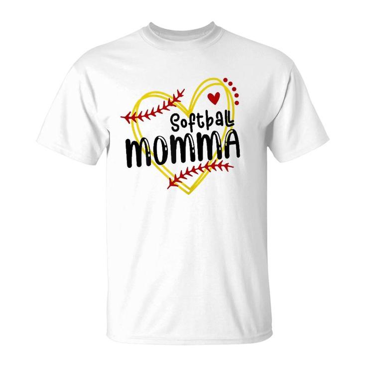 Womens Heart Momma Love Softball Mothers Day Momma Softball T-Shirt