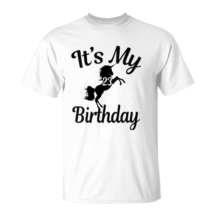 Womens Its My 23Rd Birthday Unicorns 23 Years Old B-Day Gifts V-Neck T-Shirt