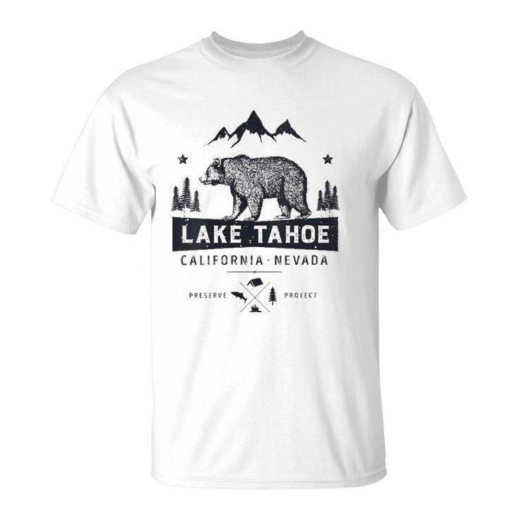 Womens Lake Tahoe National Park California Nevada Vintage Bear Men V-Neck T-Shirt