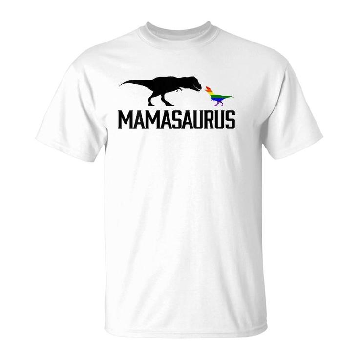 Womens Mamasaurus Lgbt Mom Rainbowrex V-Neck T-Shirt