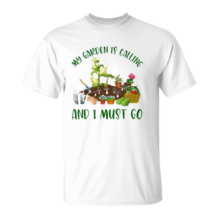 Womens My Garden Is Calling And I Must Go Funny Gardener Gardening V-Neck T-Shirt