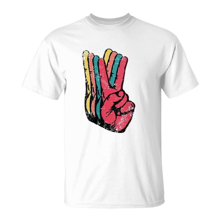 Womens Peace Hand Sign Retro Vintage 70S 80S 90S Pop Culture Gift V-Neck T-Shirt