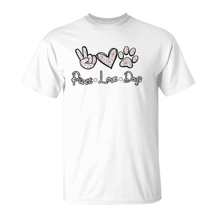 Womens Peace Love Dogs Flowers Lover Puppy Paw Dog Funny Dog Lover V-Neck T-Shirt