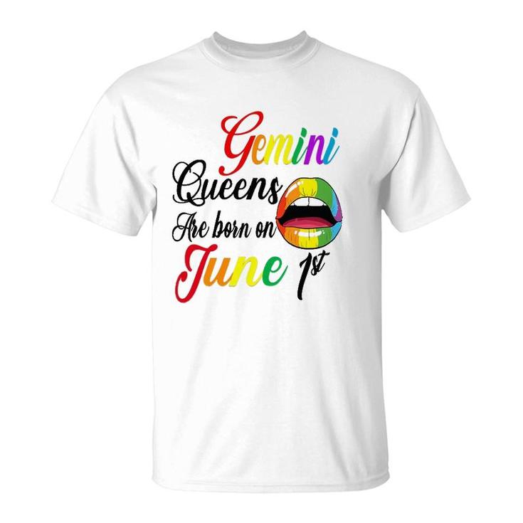 Womens Rainbow Lip Queens Are Born On June 1St Gemini Birthday Girl T-Shirt