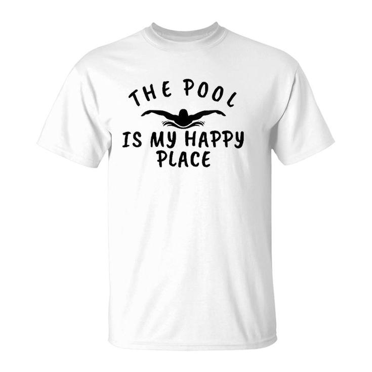 Womens The Pool Is My Happy Place Funny Swimmers V-Neck T-Shirt