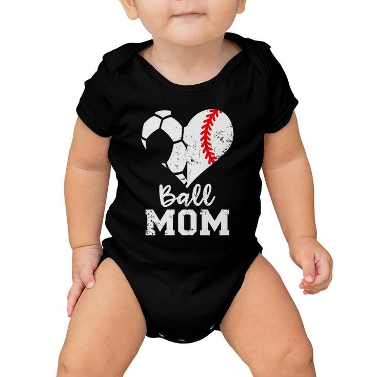 Ball Mom Heart Funny Baseball Soccer Mom  Baby Onesie