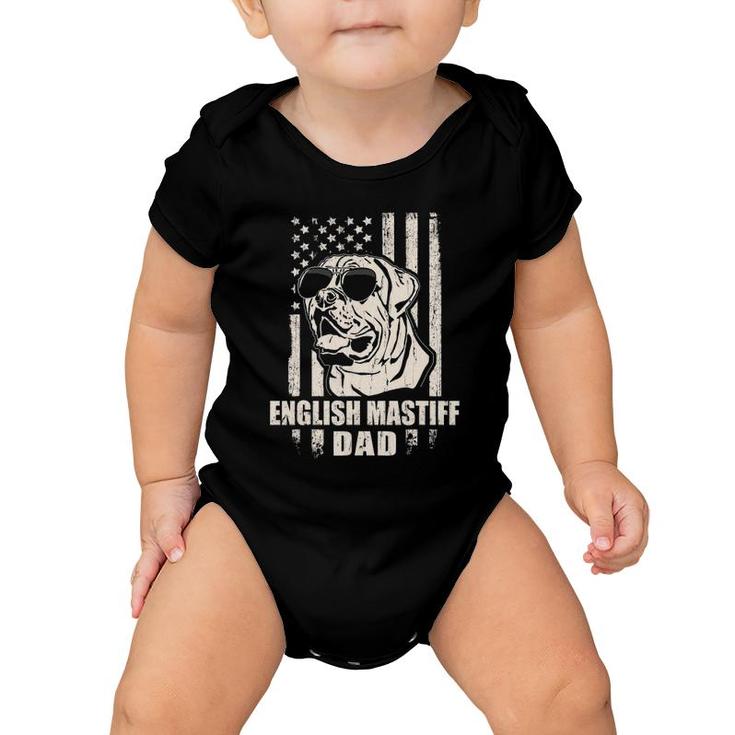 English Mastiff Dad Cool Vintage Retro American Flag Baby Onesie