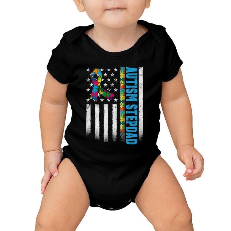 Retro American Flag Autism Stepdad Awareness Autistic Baby Onesie